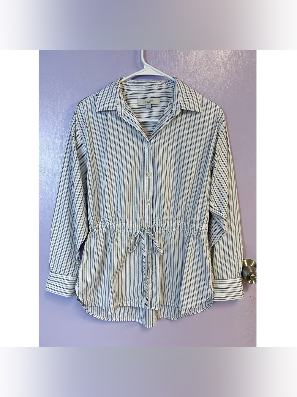 LOFT Striped Drawstring Waist Shirt Size XS